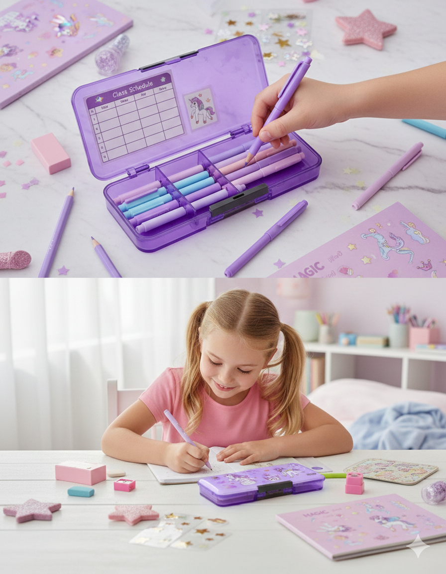 Pastel Pencil Box | Secure Snap Lock | School Stationery Case | Lightweight | Durable Plastic Organizer