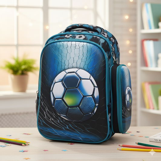 Football theme Backpack | Lightweight | 3D Print | Bag with Zipper | Pencil case