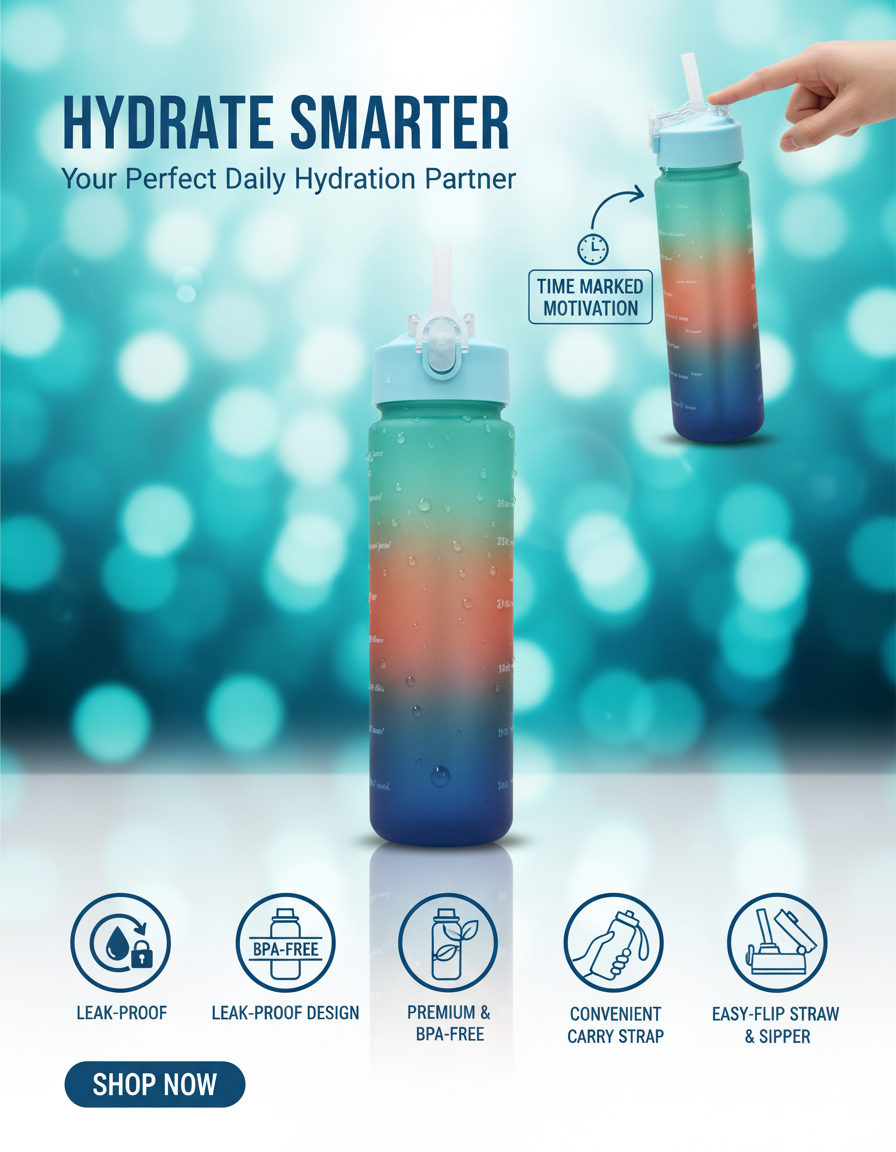 600ML | TIME MARKER | MULTICOLOUR | SPORTS PLASTIC BOTTLE | LEAK PROOF.