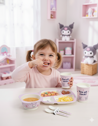 Kuromi Kids Dinnerware | Feeding Set | 5-Piece | BPA-Free | Bamboo  Meal Set