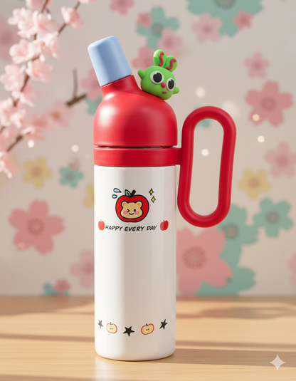 800ml Insulated Water Bottle | Cute Cartoon Design | Leak-Proof Sipper Lid with Handle