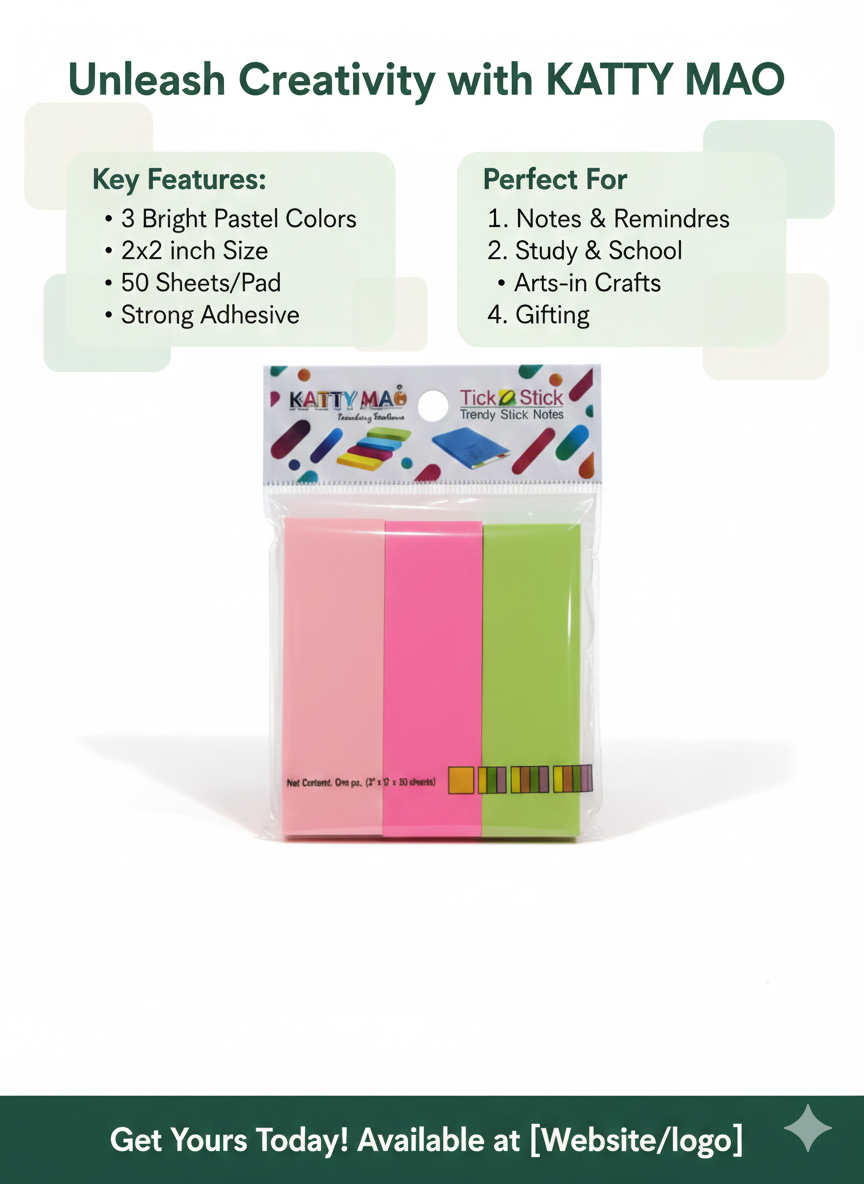 Sticky Notes Set| 3 Bright Pastel Colors| 3x3 Inch | 50 Sheets Per Pad| Strong Adhesive| Perfect for Study| School|Arts and Crafts
