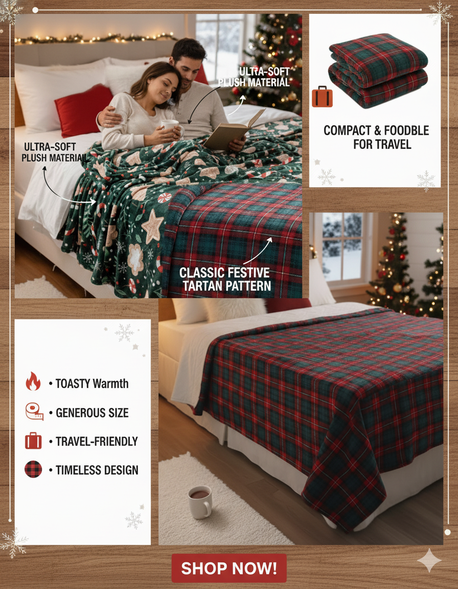 KATTY MAO My First Best Friend Ultra-Soft Christmas Throw Blanket, Green with Gingerbread Pattern, 80x58 Inches, Foldable Holiday Fleece Blanket for Bed, Couch, Travel