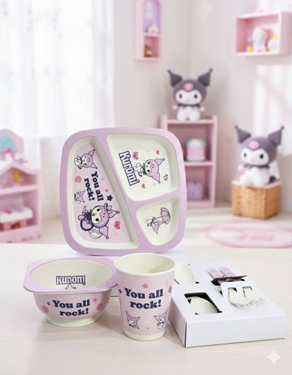 Kuromi Kids Dinnerware | Feeding Set | 5-Piece | BPA-Free | Bamboo  Meal Set