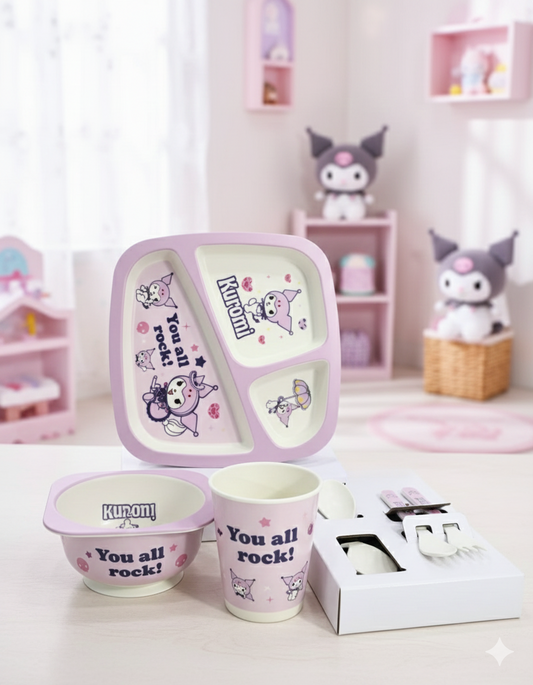 Kuromi Kids Dinnerware | Feeding Set | 5-Piece | BPA-Free | Bamboo  Meal Set