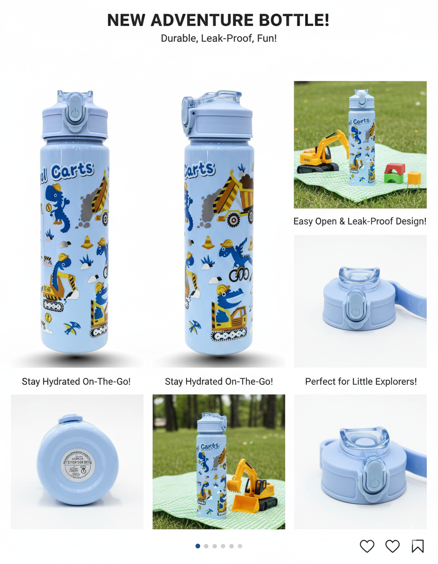 500ml |  Sipper Water Bottle  | Flip-Top Lid|  Push Button Spout.