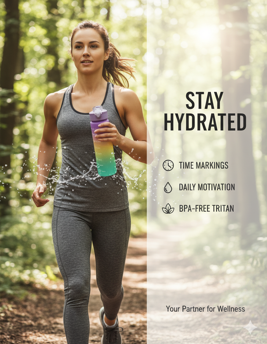 600ML | TIME MARKER | MULTICOLOUR | SPORTS PLASTIC BOTTLE | LEAK PROOF.