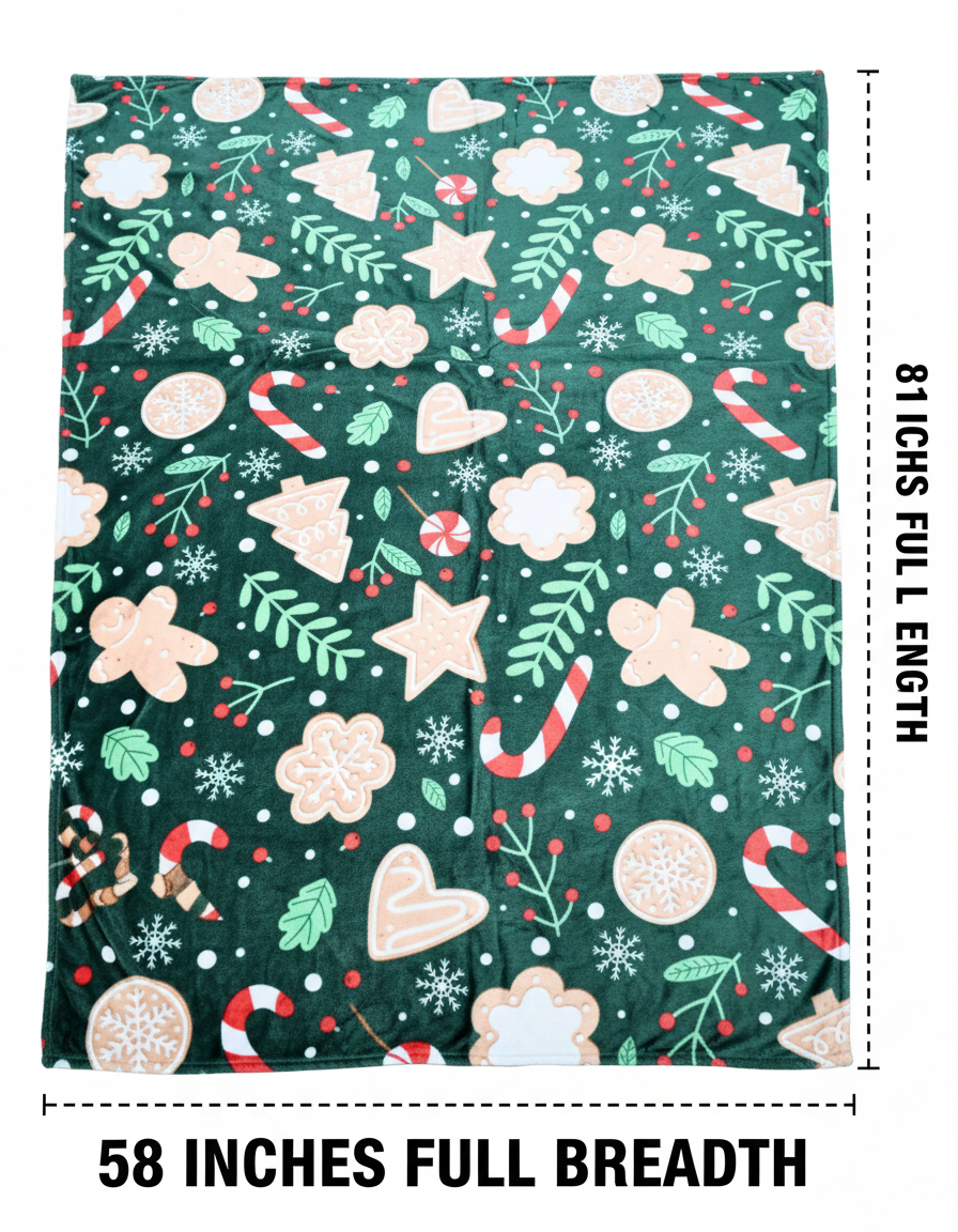 KATTY MAO My First Best Friend Ultra-Soft Christmas Throw Blanket, Green with Gingerbread Pattern, 80x58 Inches, Foldable Holiday Fleece Blanket for Bed, Couch, Travel