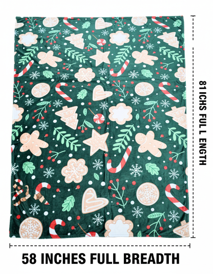 KATTY MAO My First Best Friend Ultra-Soft Christmas Throw Blanket, Green with Gingerbread Pattern, 80x58 Inches, Foldable Holiday Fleece Blanket for Bed, Couch, Travel
