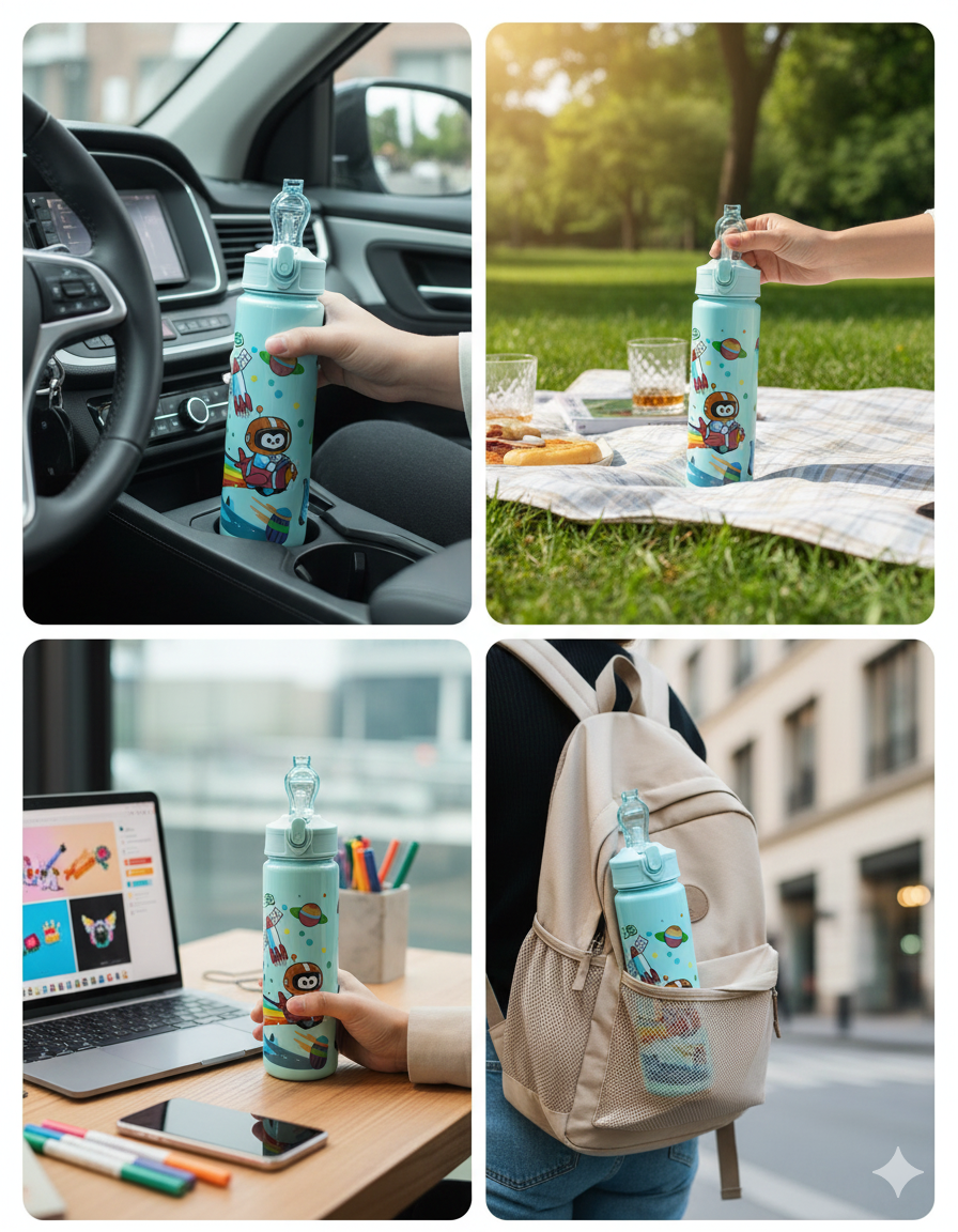 500ml |  Sipper Water Bottle  | Flip-Top Lid|  Push Button Spout.