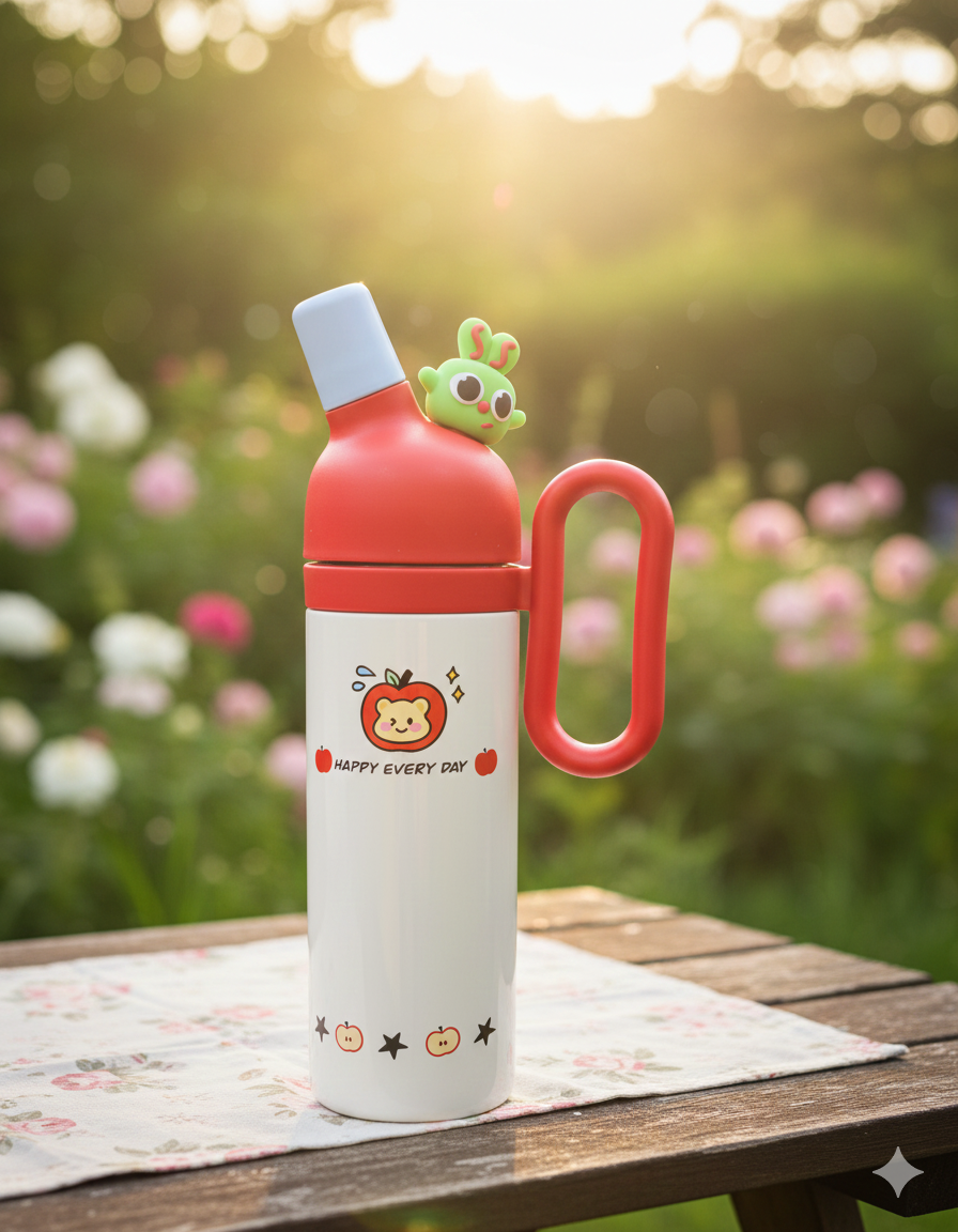 800ml Insulated Water Bottle | Cute Cartoon Design | Leak-Proof Sipper Lid with Handle