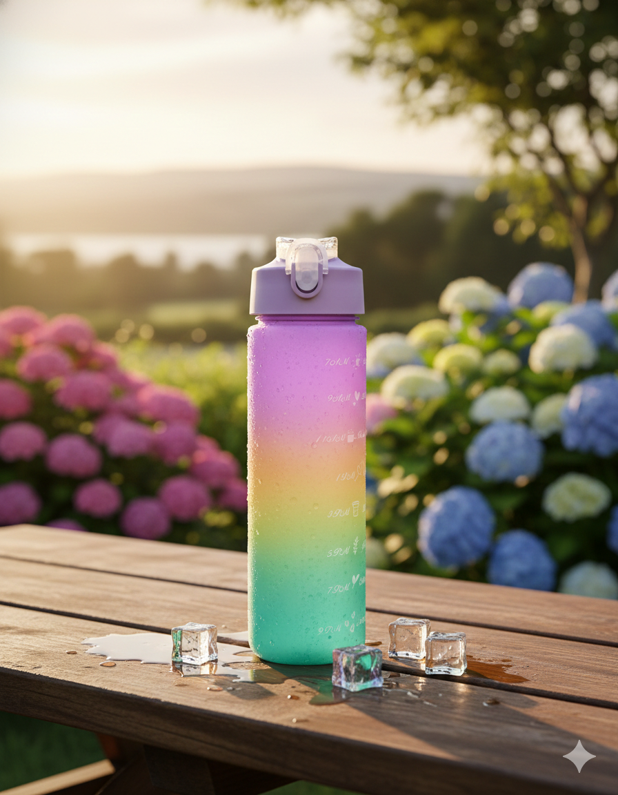 600ML | TIME MARKER | MULTICOLOUR | SPORTS PLASTIC BOTTLE | LEAK PROOF.