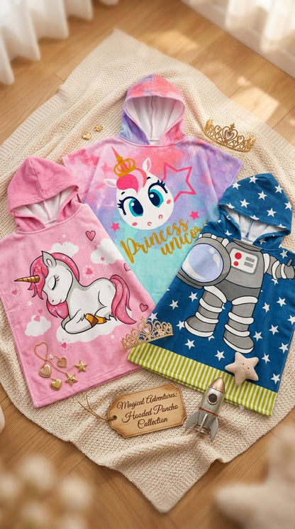 Kids Hooded Towel Poncho, AVAILABLE IN DIFFERENT DESIGNS , Soft Absorbent, Ages 1-6, 24x24 Inch, Beach Bath Pool