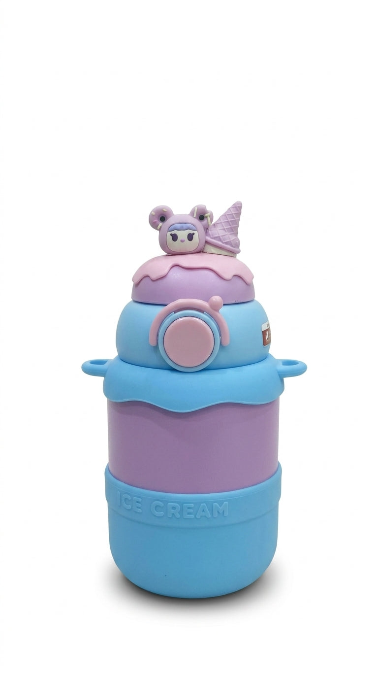 Ice Cream Shaped Water Bottle, Yellow and Pink, Cute Character Design, Kids Drinkware | 550 ML