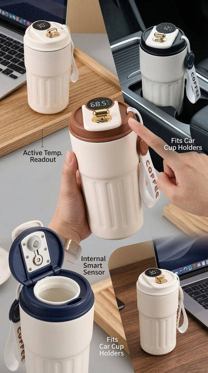 500ml Coffee Mug - Insulated Travel Tumbler, Spill-Proof Lid, Stainless Steel Thermos Cup for Hot & Cold Drinks, Reusable for Men & Women( Beige)