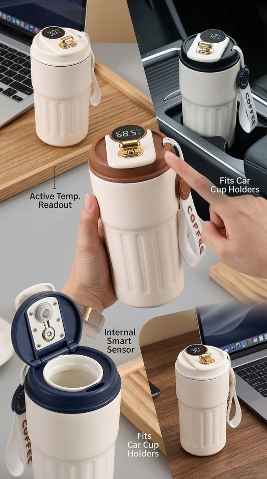 500ml Coffee Mug - Insulated Travel Tumbler, Spill-Proof Lid, Stainless Steel Thermos Cup for Hot & Cold Drinks, Reusable for Men & Women( Beige)