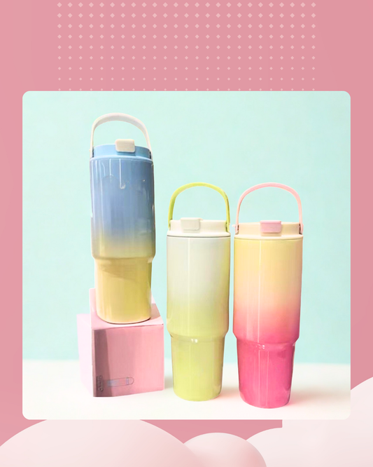 Gradient insulated travel tumbler, 900ml, double wall, stainless steel, Hot & cold drinks. with handle & lid by Kattymao