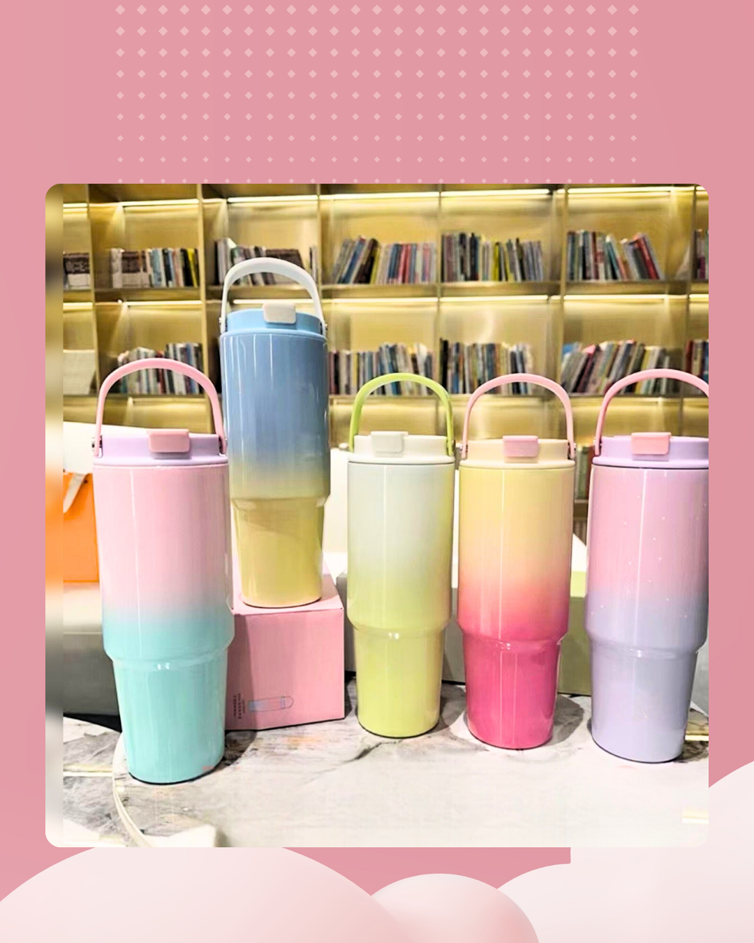 Gradient insulated travel tumbler, 900ml, double wall, stainless steel, Hot & cold drinks. with handle & lid by Kattymao