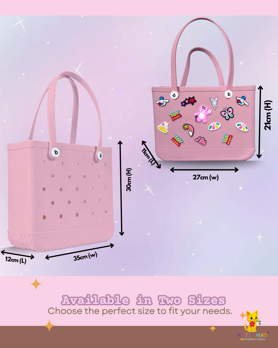 Trendy Croc-Inspired Bag with Cartoon Pins (Beach Bag / Tote Bag)