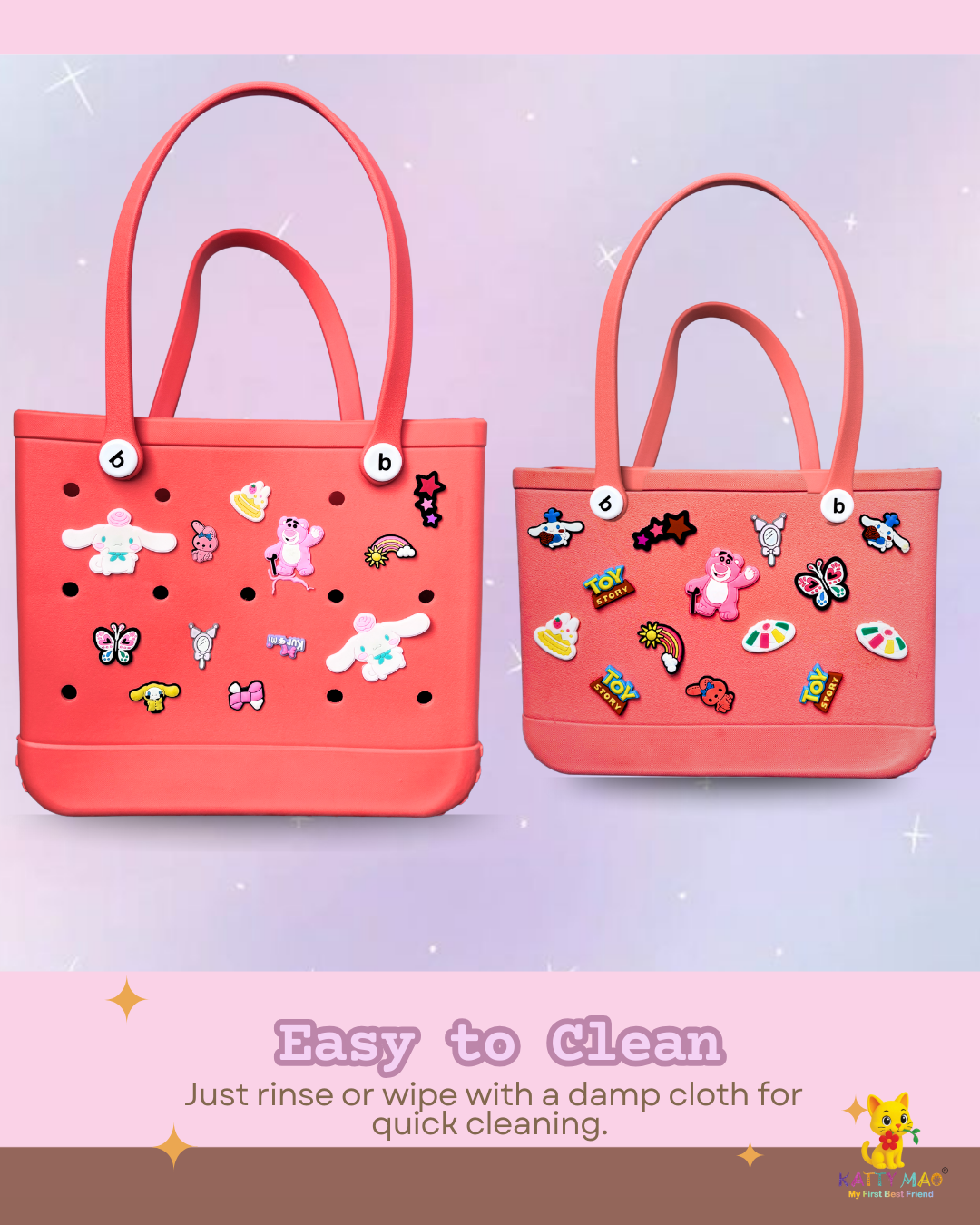 Trendy Croc-Inspired Bag with Cartoon Pins (Beach Bag / Tote Bag)
