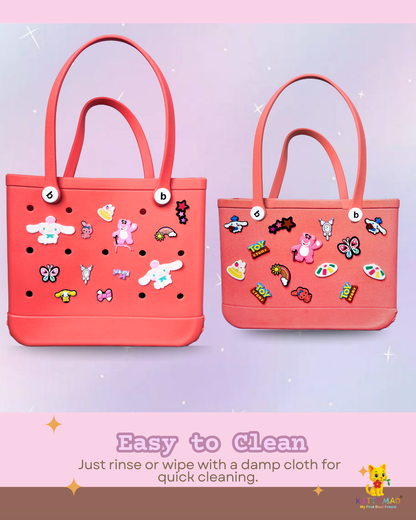 Trendy Croc-Inspired Bag with Cartoon Pins (Beach Bag / Tote Bag)