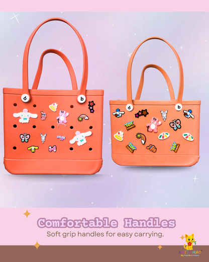 Trendy Croc-Inspired Bag with Cartoon Pins (Beach Bag / Tote Bag)