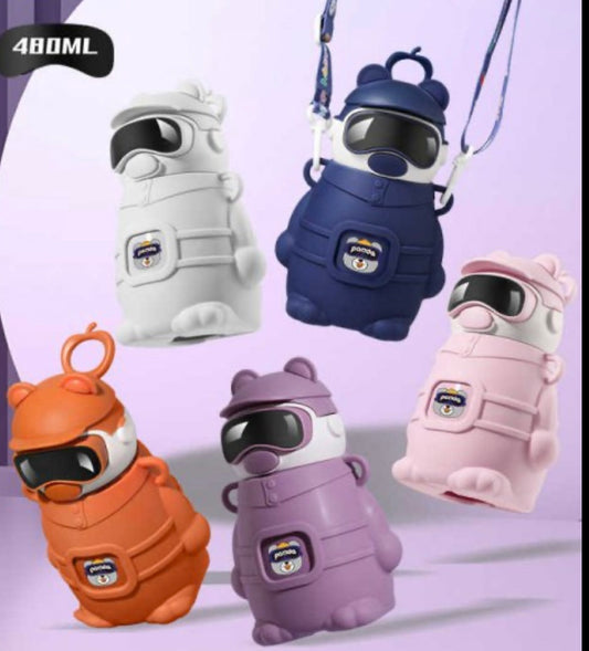 KID thermos water bottle with strap - 500ml vacuum insulated cute bear design