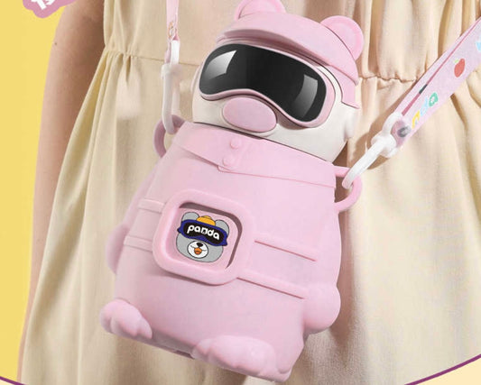KID thermos water bottle with strap - 500ml vacuum insulated cute bear design