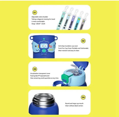 Kids Water Bottle - Water Bottle for School - Sipper Water Bottle for Kids - Waterbottle for Girls and Boys, Stainless Steel 316, Spill-Proof, BPA-Free, Perfect for School and Play.
