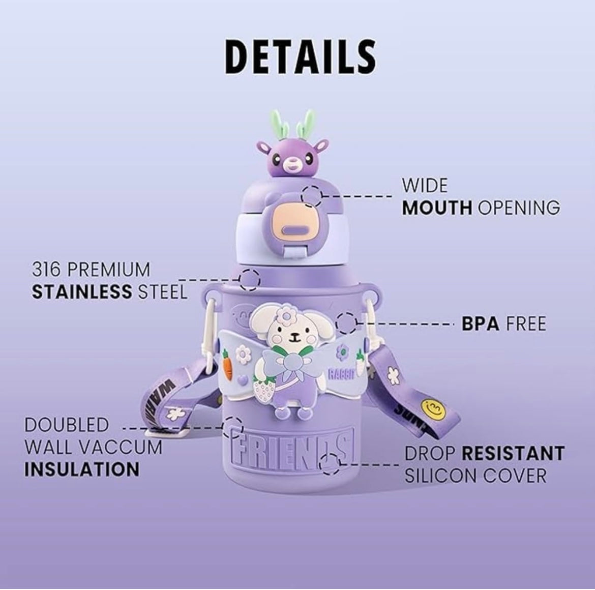Kids Water Bottle - Water Bottle for School - Sipper Water Bottle for Kids - Waterbottle for Girls and Boys, Stainless Steel 316, Spill-Proof, BPA-Free, Perfect for School and Play.