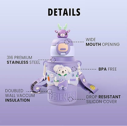 Kids Water Bottle - Water Bottle for School - Sipper Water Bottle for Kids - Waterbottle for Girls and Boys, Stainless Steel 316, Spill-Proof, BPA-Free, Perfect for School and Play.