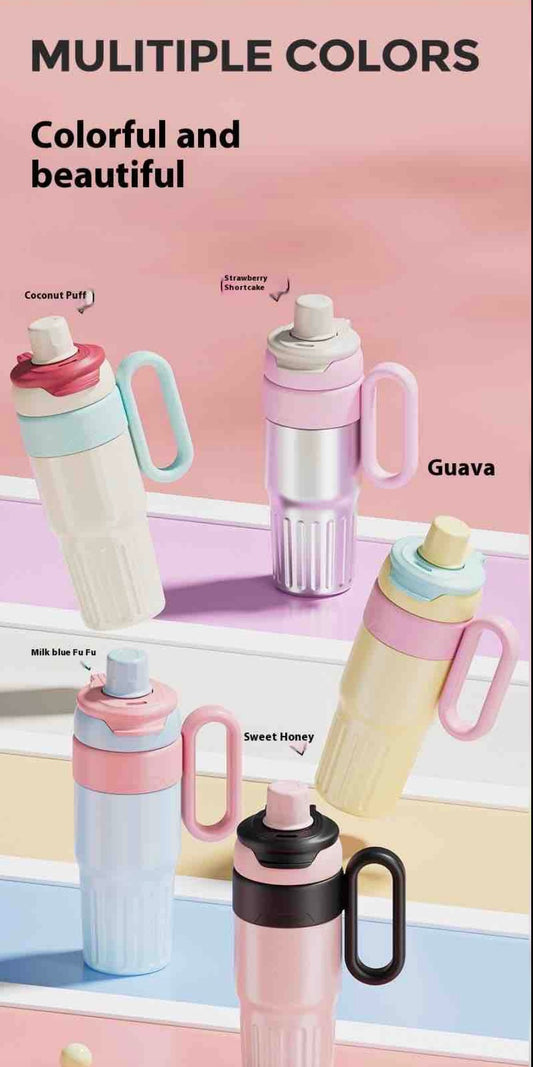 750ml Insulated Water Bottle (Pastel Pink & Light Blue) - Hot & Cold Double Wall Tumbler with Handle, Straw & Spout Lid for Gym, Office, Travel by KATTY MAO My First Best Friend