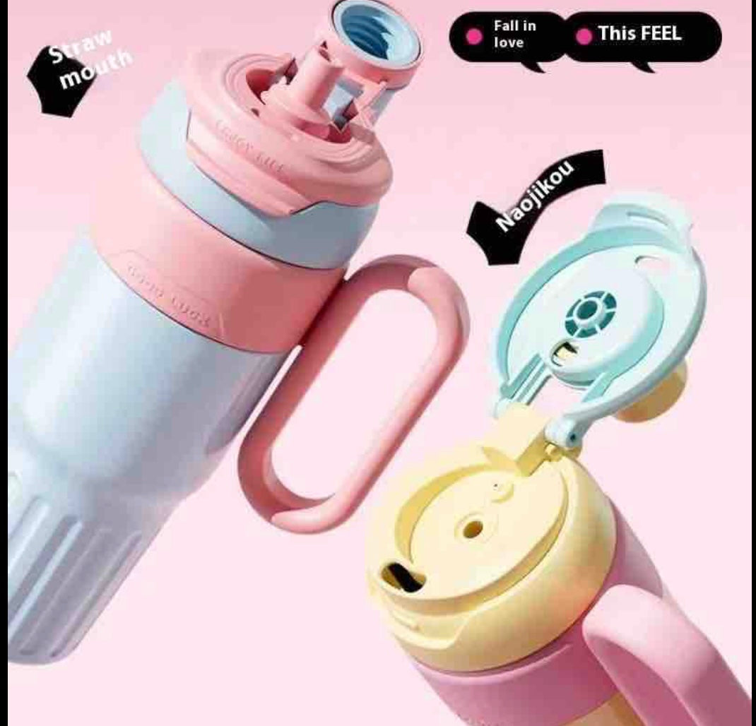 750ml Insulated Water Bottle (Pastel Pink & Light Blue) - Hot & Cold Double Wall Tumbler with Handle, Straw & Spout Lid for Gym, Office, Travel by KATTY MAO My First Best Friend