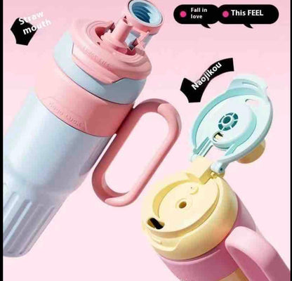 750ml Insulated Water Bottle (Pastel Pink & Light Blue) - Hot & Cold Double Wall Tumbler with Handle, Straw & Spout Lid for Gym, Office, Travel by KATTY MAO My First Best Friend