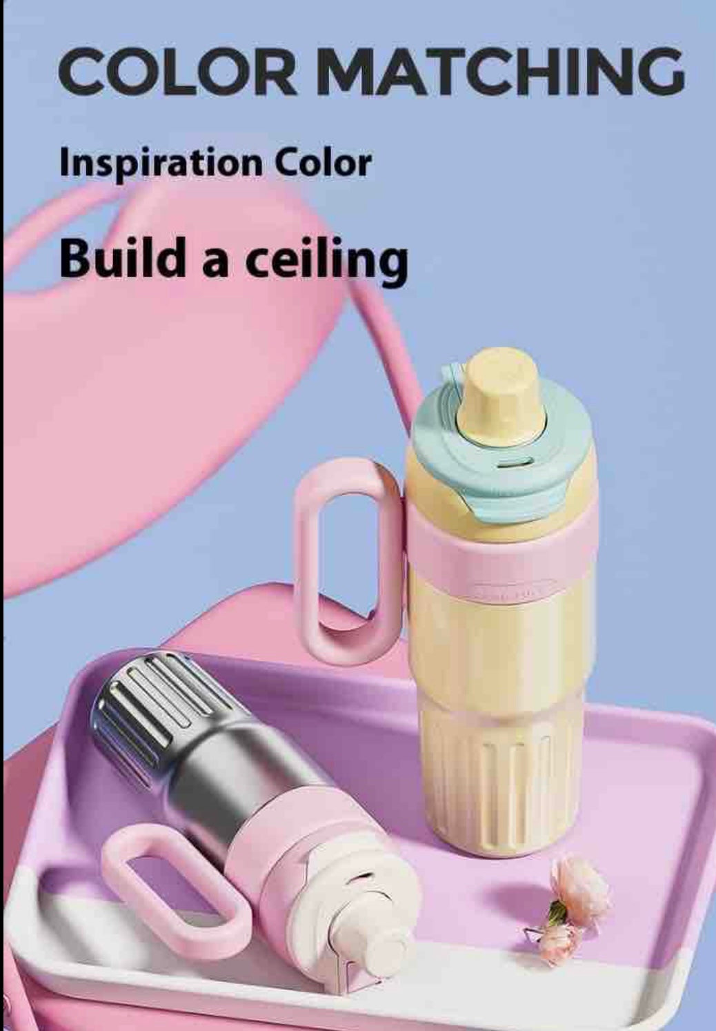 750ml Insulated Water Bottle (Pastel Pink & Light Blue) - Hot & Cold Double Wall Tumbler with Handle, Straw & Spout Lid for Gym, Office, Travel by KATTY MAO My First Best Friend