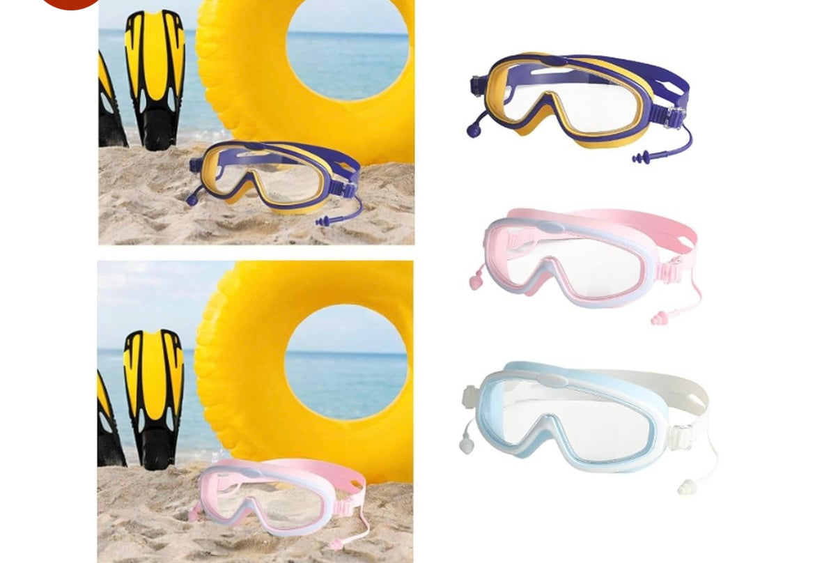 Swim Goggles For Adult with Intergrated Ear Plugs, Big Frame Competition Professional Swim Goggles Swimming, Anti-fog Diving Goggles Swimming Goggles for Surfing,