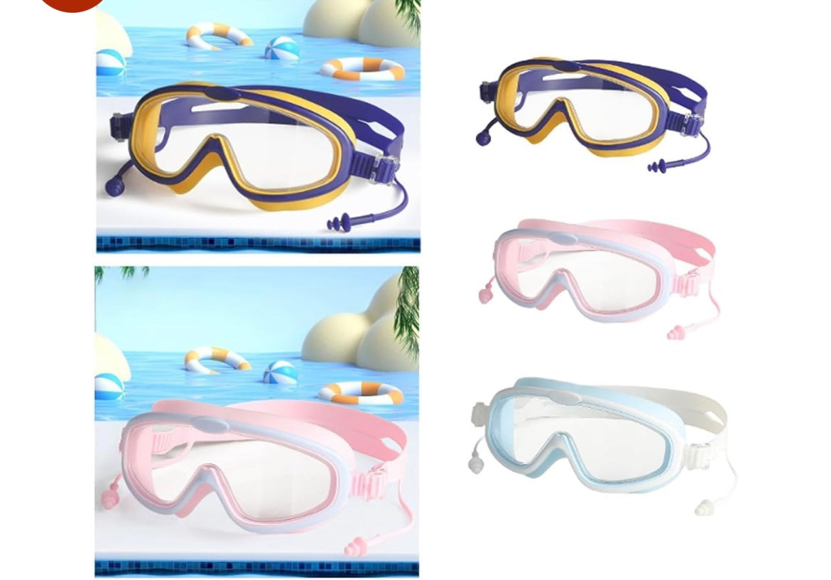 Swim Goggles For Adult with Intergrated Ear Plugs, Big Frame Competition Professional Swim Goggles Swimming, Anti-fog Diving Goggles Swimming Goggles for Surfing,