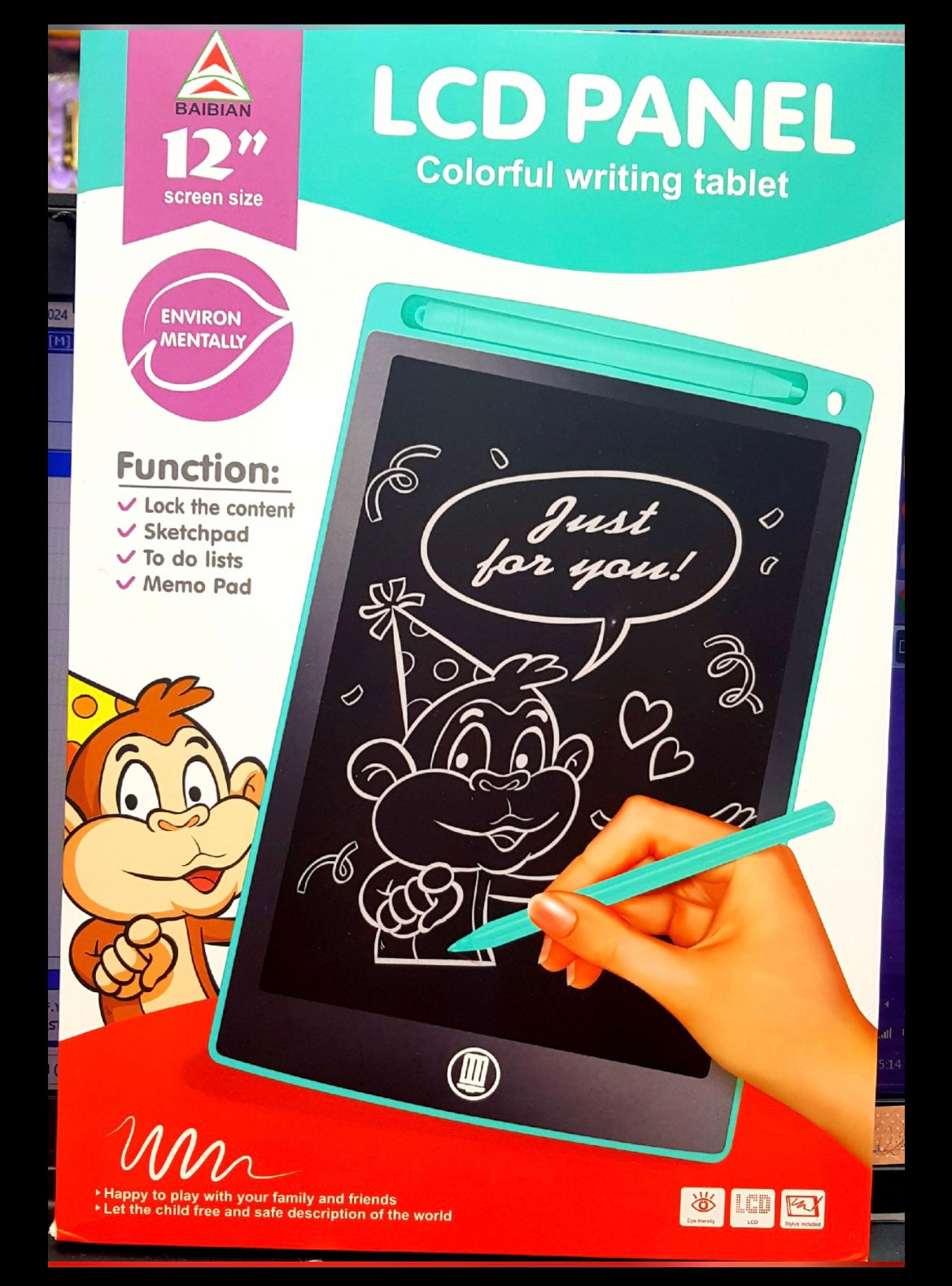 Toy Imagine LCD Writing Tablet for Kids 12 Inch | Reusable Slate Pad for Boys & Girls | Drawing, Doodle & Study Tab for Age 2-10 Years | Screen-Free Toys for Learning & Fun Activities