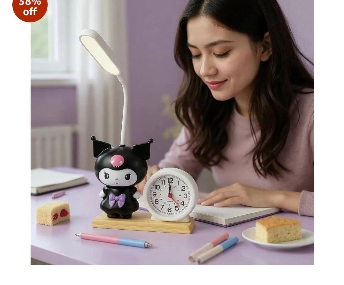 Cutest 2-in-1 Kuromi Desktop LED Lamp Cum Watch for Kids Bedroom, Birthday Return Gift Idea (Pack of 01)