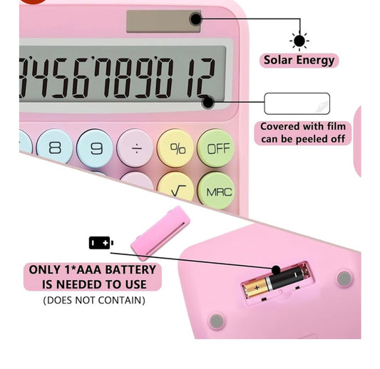 pastel calculator with 12 digit display