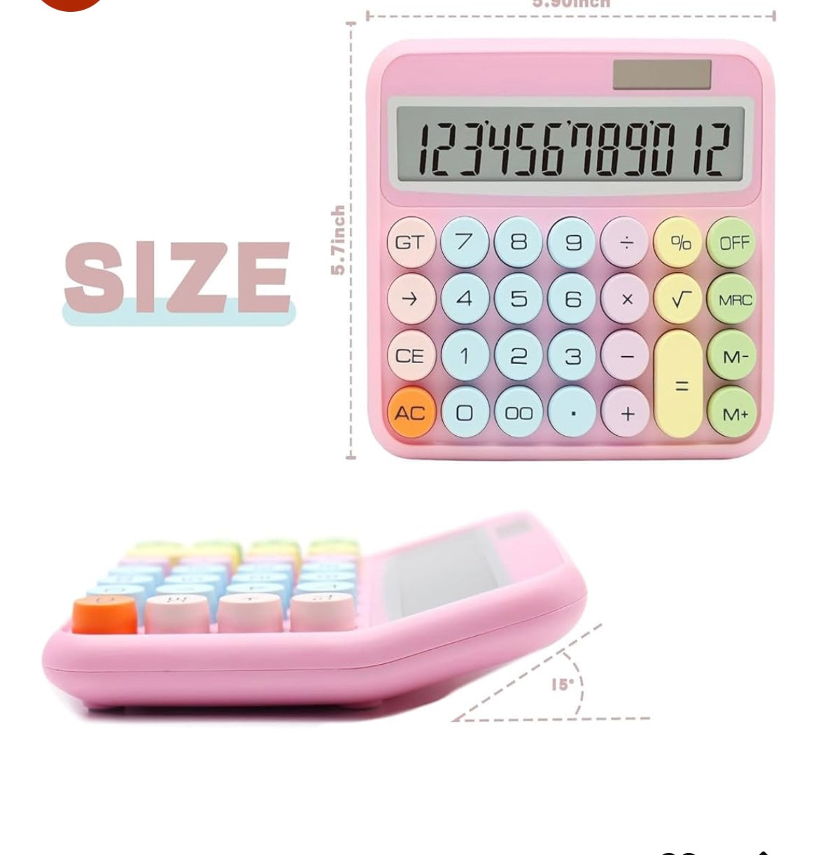 pastel calculator with 12 digit display