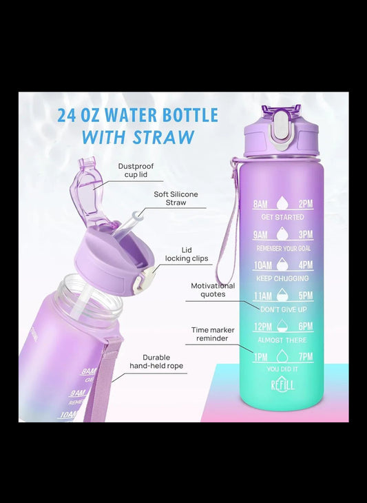 MOTIVATIONAL 600ML QUOTES & TIME MARKER DUAL COLOUR SPORTS PLASTIC BOTTLE BPA FREE,LEAK PROOF SIPPER BOTTLE FOR GYM,OFFICE , WORKOUT.