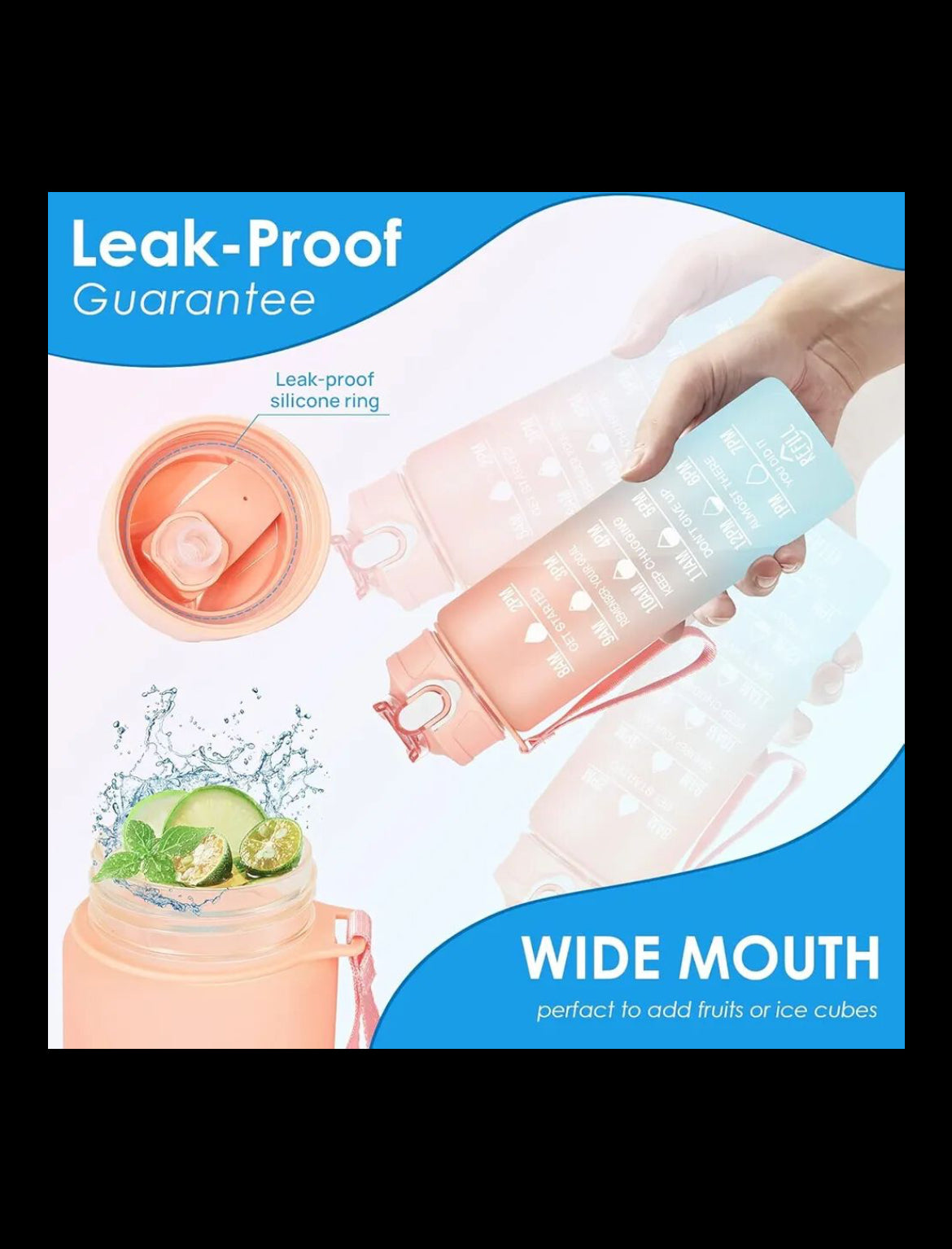 MOTIVATIONAL 600ML QUOTES & TIME MARKER DUAL COLOUR SPORTS PLASTIC BOTTLE BPA FREE,LEAK PROOF SIPPER BOTTLE FOR GYM,OFFICE , WORKOUT.