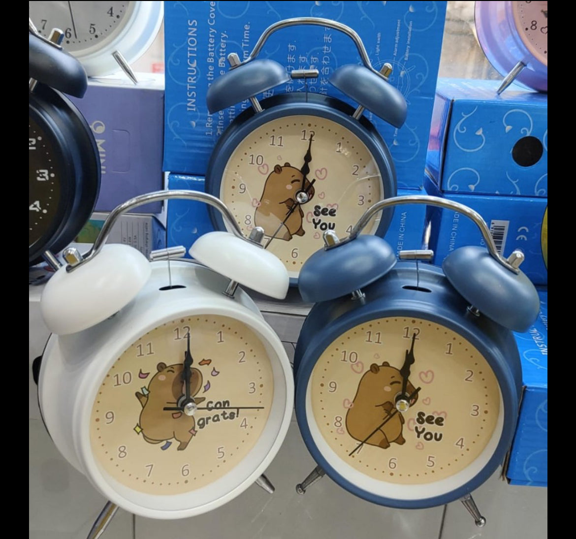 Cute capybara Cartoon Twin Bell Analog Alarm Clock