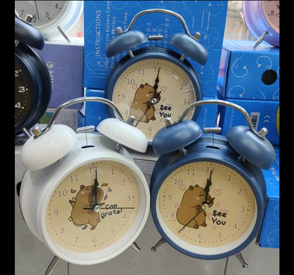 Cute capybara Cartoon Twin Bell Analog Alarm Clock