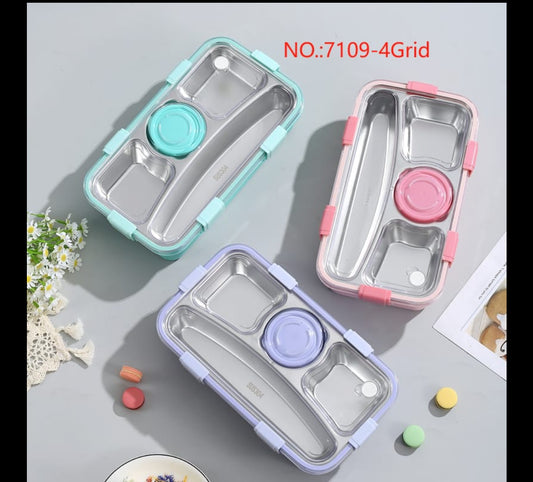 Stainless Steel Lunch Box (4 Compartment, Pastel)
