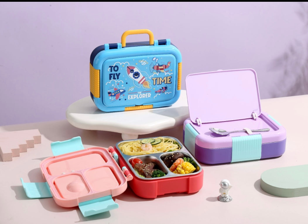 Explorer Space Suitcase Bento Lunch Box Set (Multi-Compartment Kids Lunch Kit)