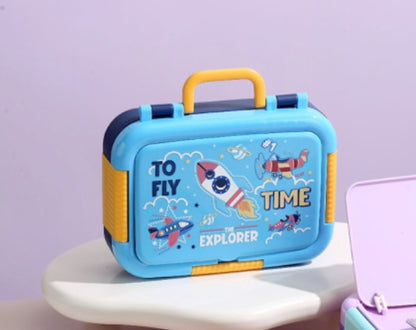 Explorer Space Suitcase Bento Lunch Box Set (Multi-Compartment Kids Lunch Kit)