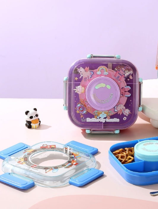 Square Cartoon Kids Lunch Box (Leakproof Partition Bento, Multi-Theme)