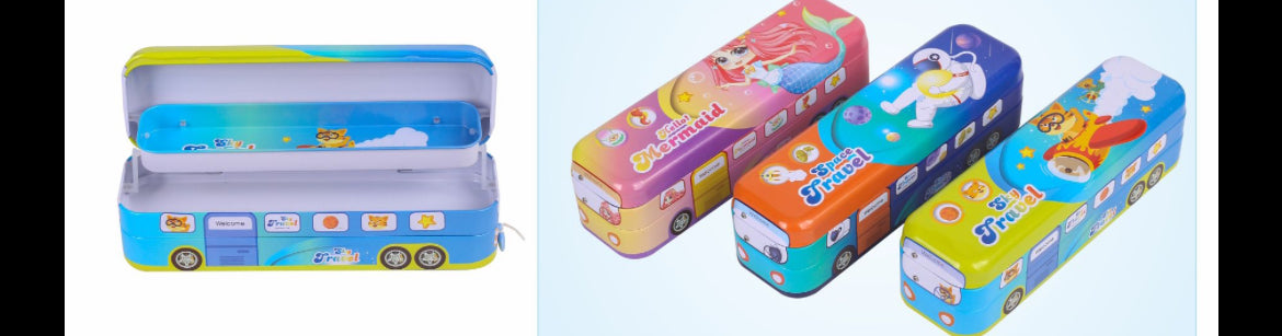 Bus-Shaped Metal Pencil Box / Stationery Organizer